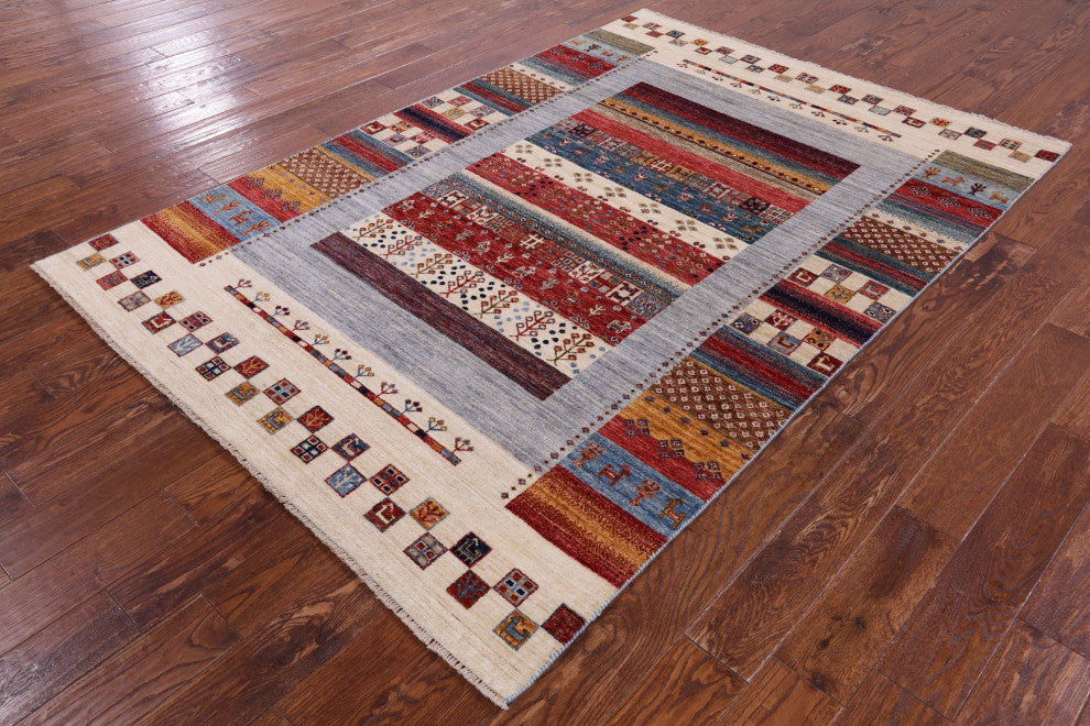 Tribal Persian Gabbeh Handmade Rug 5' 5" X 7' 10" Q10710