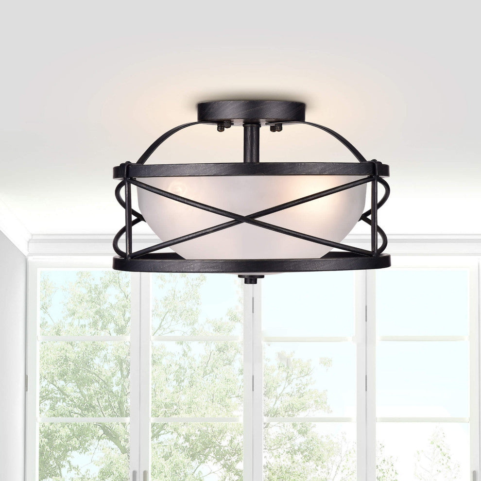 Lynn Opal Glass Shade Semi-Flush Mount Chandelier
