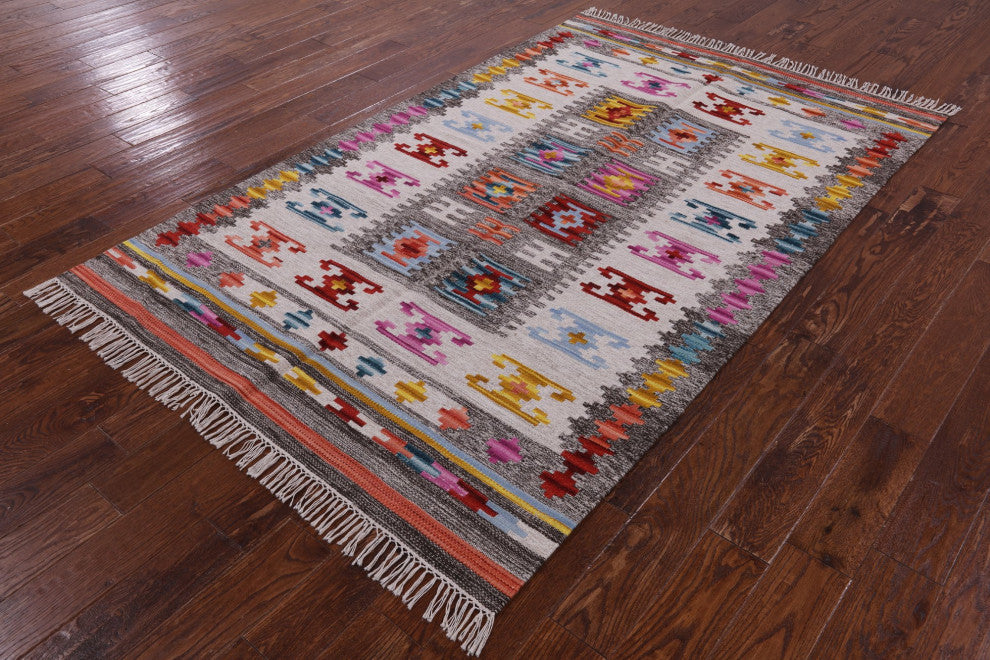 Reversible Flat Weave Kilim Wool Rug 5' 0" X 8' 0" Q10545