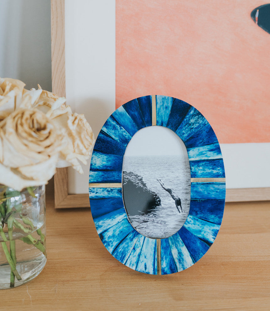 Artemis Indigo Oval 4"x6" Picture Frame Carved Bone, Fair Trade