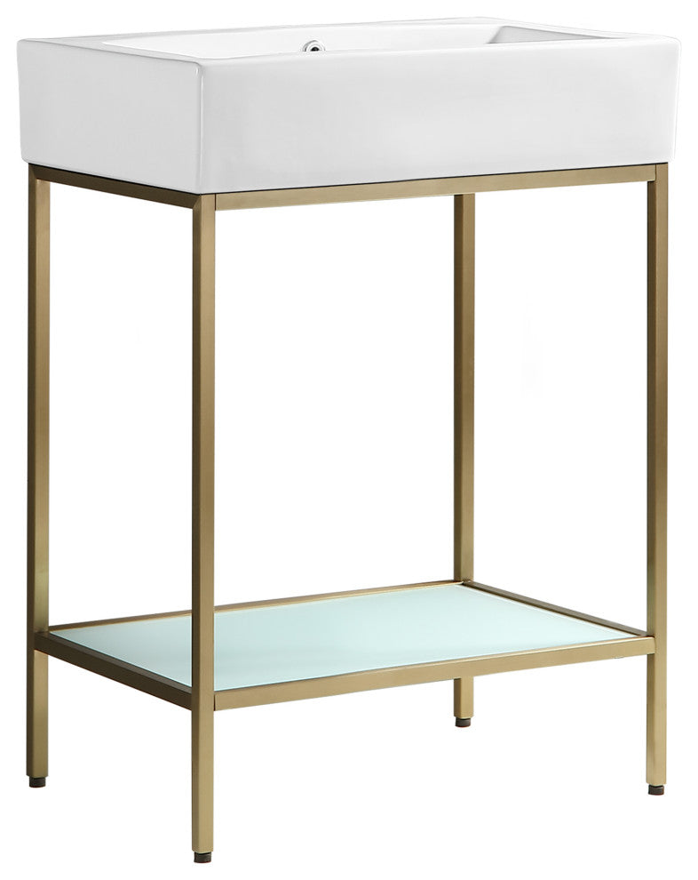 Pierre 24" Single, Freestanding, Open Shelf, Metal Frame Vanity, Gold
