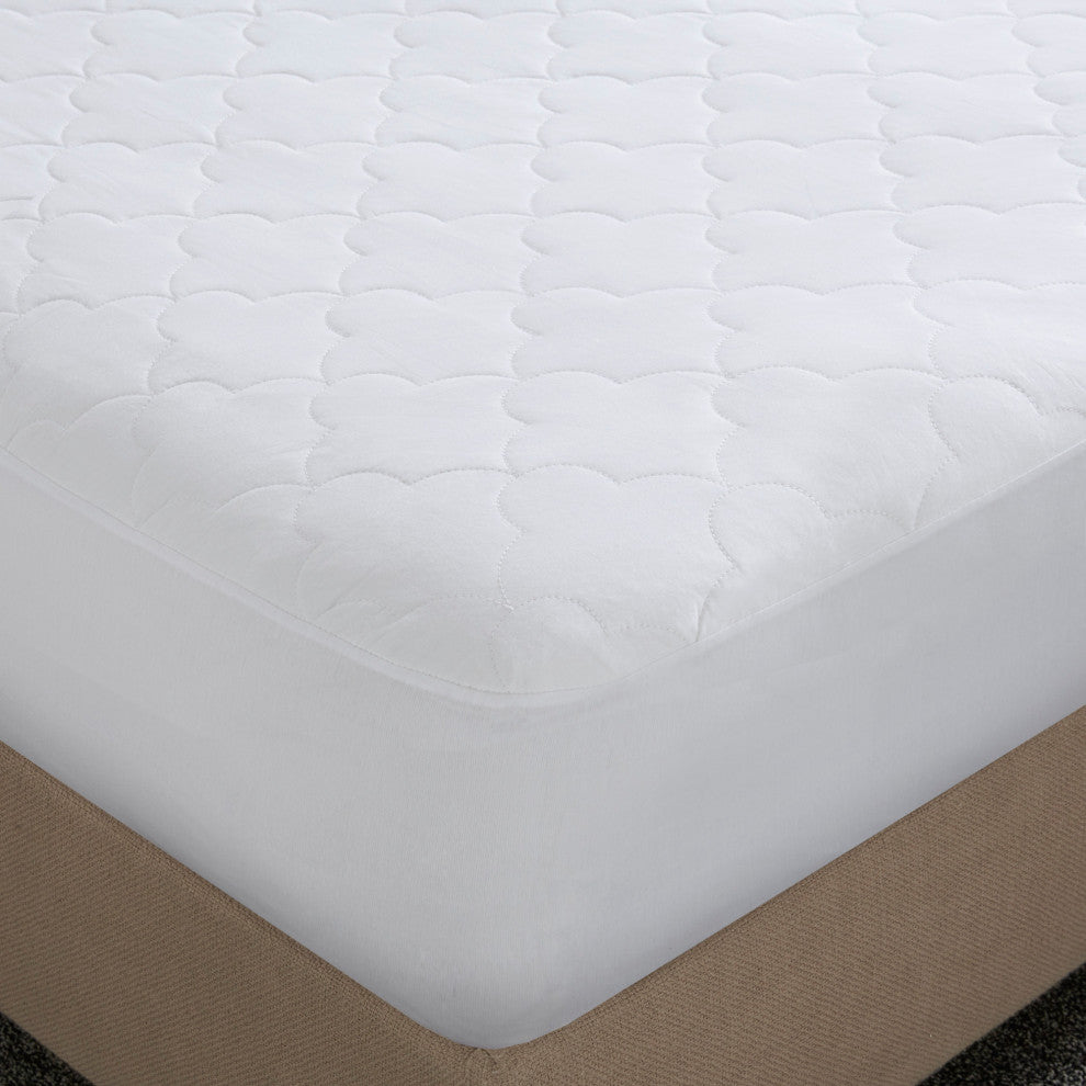Sleep Philosophy Percale Double Insertion Filled Mattress Pad, White, Twin