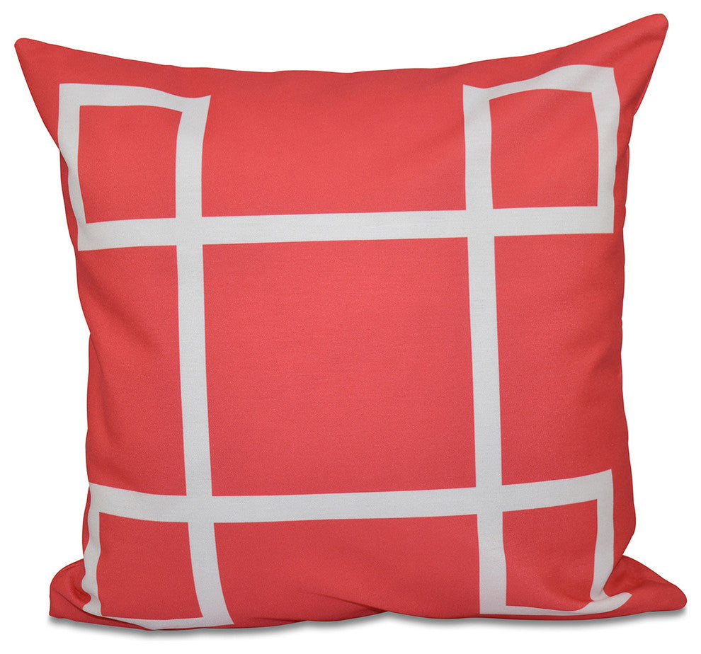 Geometric Decorative Outdoor Pillow, Coral, 20"x20"