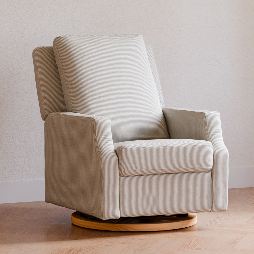 Crewe Electronic Recliner and Swivel Glider, Fog Chatham Stripe Performance Eco-Weave