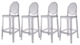 Designer Ghost Style Molded Plastic Bar Height Kitchen Stools For Dining, Smoke, Set of 4