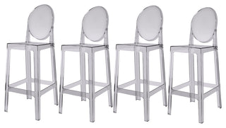 Designer Ghost Style Molded Plastic Bar Height Kitchen Stools For Dining, Smoke, Set of 4