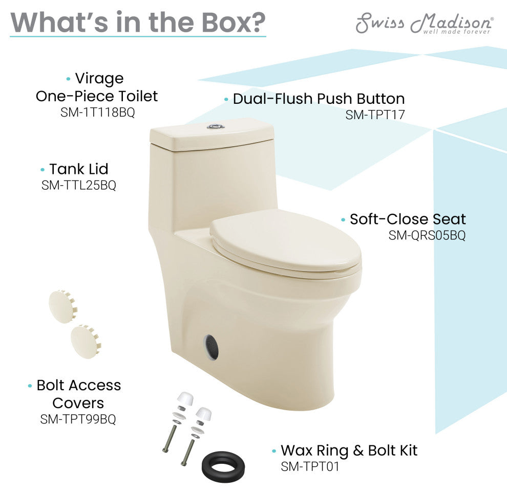 Virage One Piece Elongated Dual Flush Toilet 0.8/1.28 gpf, Bisque