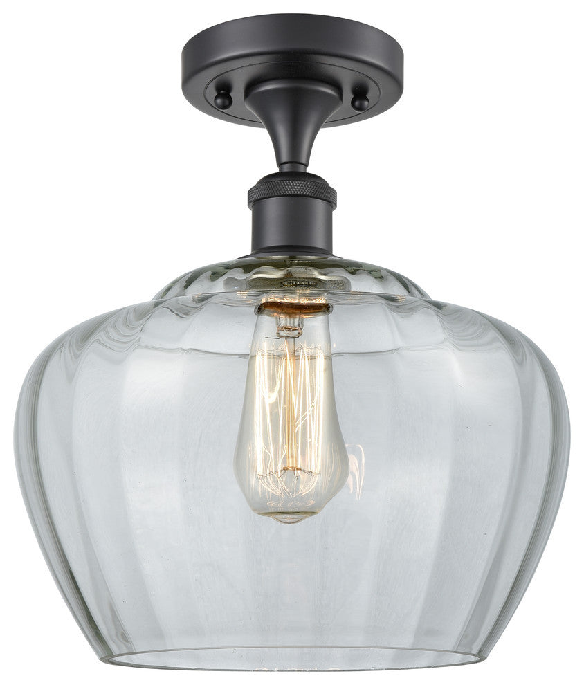 Fenton 1-Light LED Semi-Flush Mount, Matte Black, Glass: Clear