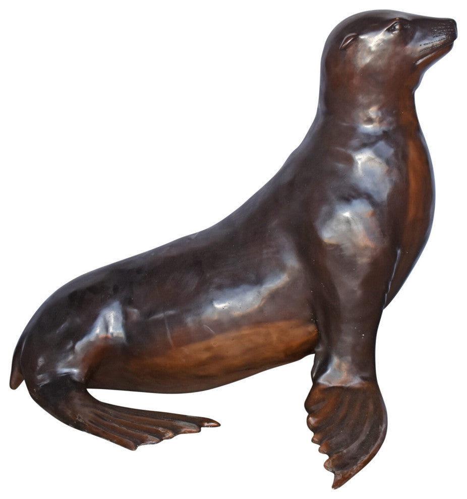 Perched Life Size Seal bronze statue - Size: 40"L x 35"W x 31"H.