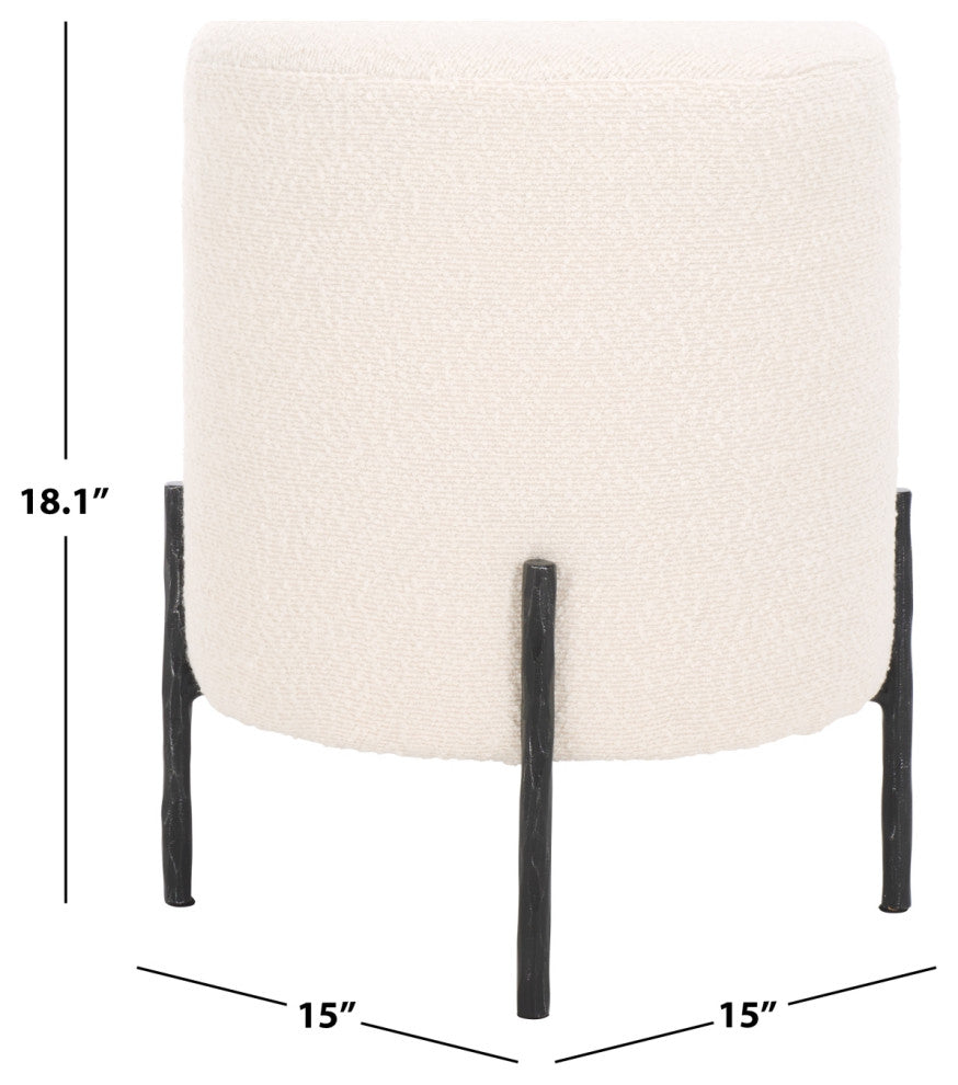 Safavieh Couture Jessa Round Boucle Ottoman, Ivory/Black