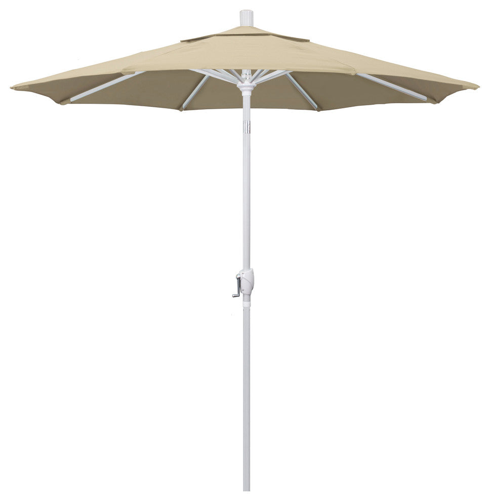 7.5' Matted White Push-Button Tilt Crank Aluminum Umbrella, Beige Pacifica