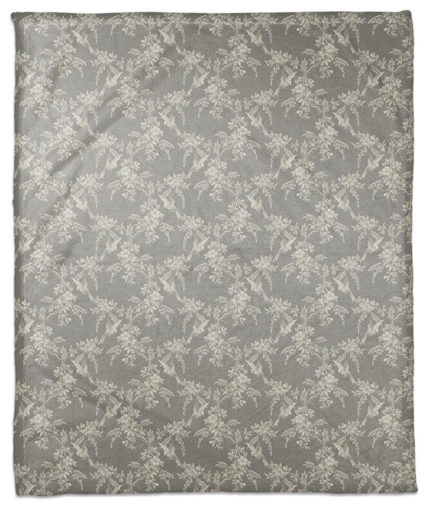 Birds Leaves Monochrome On Gray 50x60 Coral Fleece Blanket