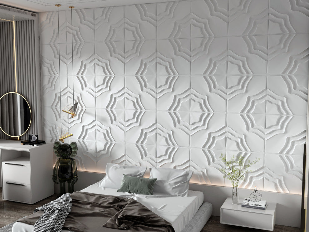 White Abstract 3D Wall Panels, Set of 10, Covers 26.9 Sq Ft