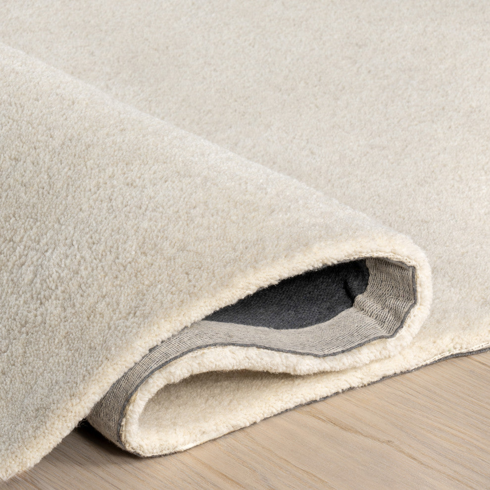 Clementime Modern Wool Area Rug, Ivory 5'x8'Shaped