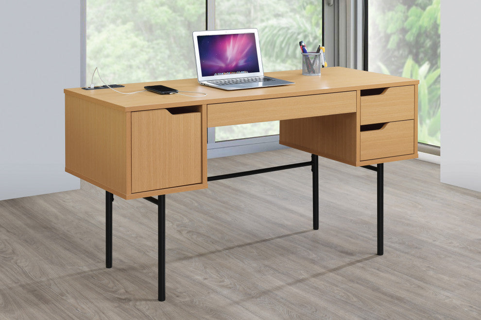 Denmark Executive Desk With Power, Natural Finish