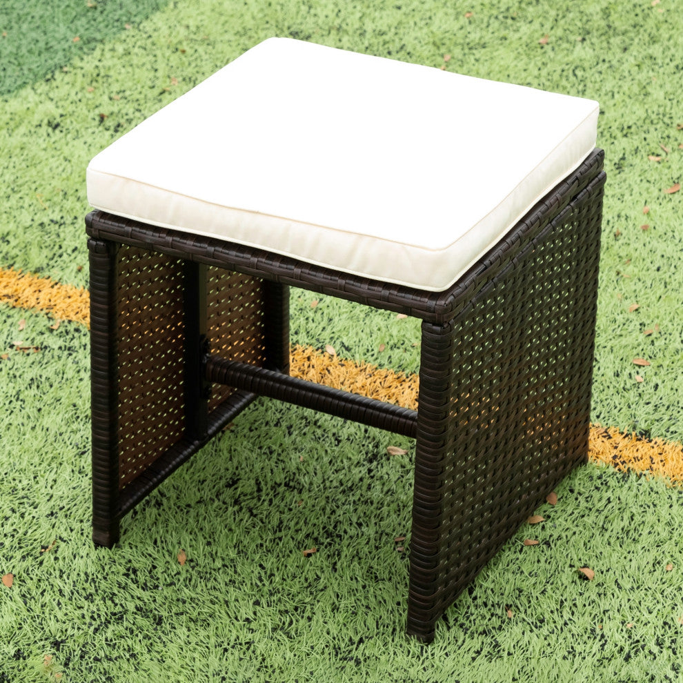 9 Pieces Outdoor Patio Rattan Dining Set Outdoor Space Saving Chairs With Glass