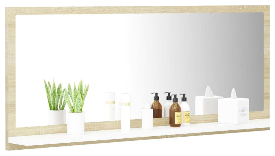 vidaXL Mirror Wall Mounted Bath Mirror White and Sonoma Oak Engineered Wood