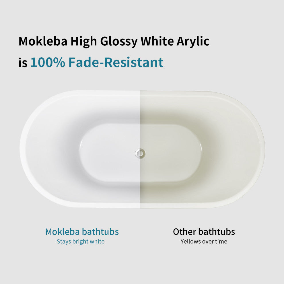 Mokleba 65 In.Acrylic Freestanding Bathtub,Contemporary Soaking Tub,White