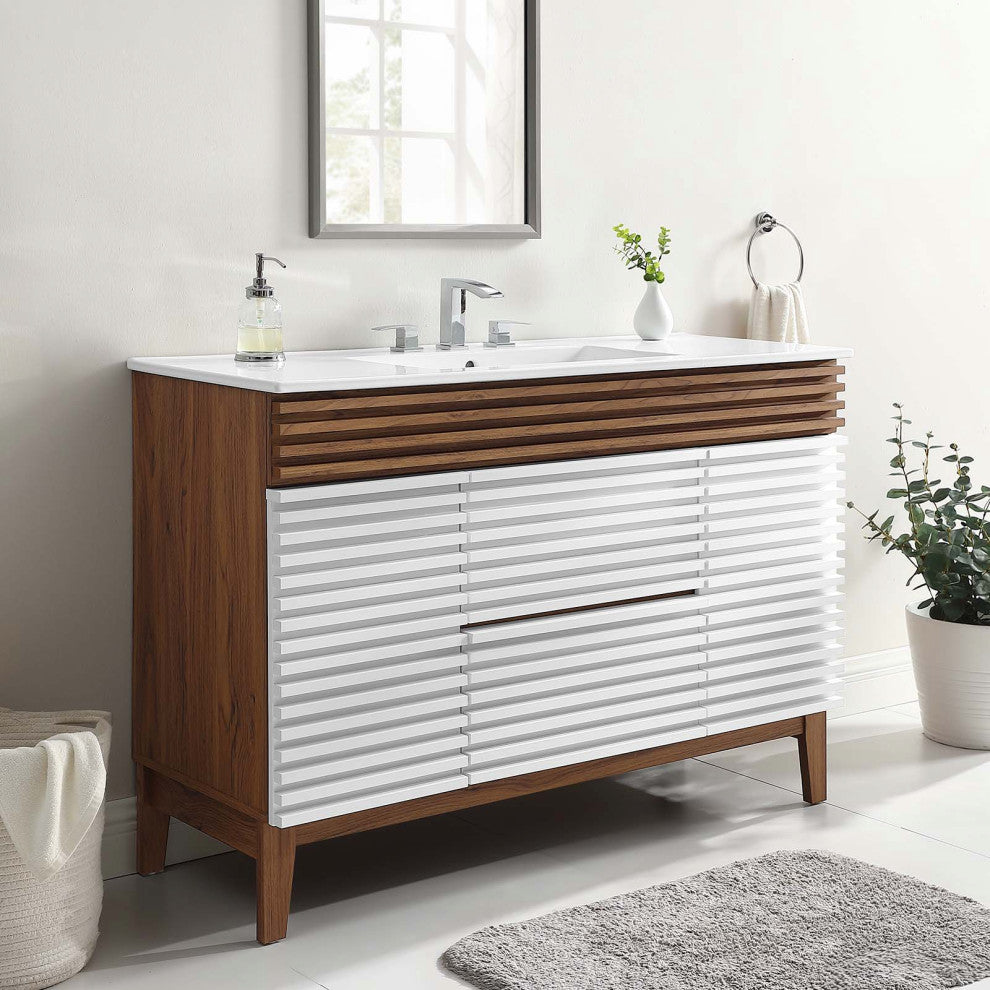 Render 48" Single Sink Bathroom Vanity, White Walnut White