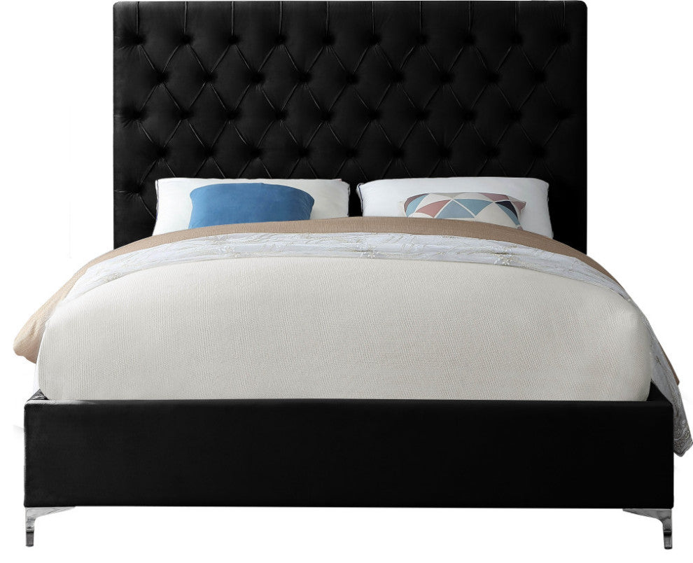 Cruz Velvet Upholstered Bed, Black, Full