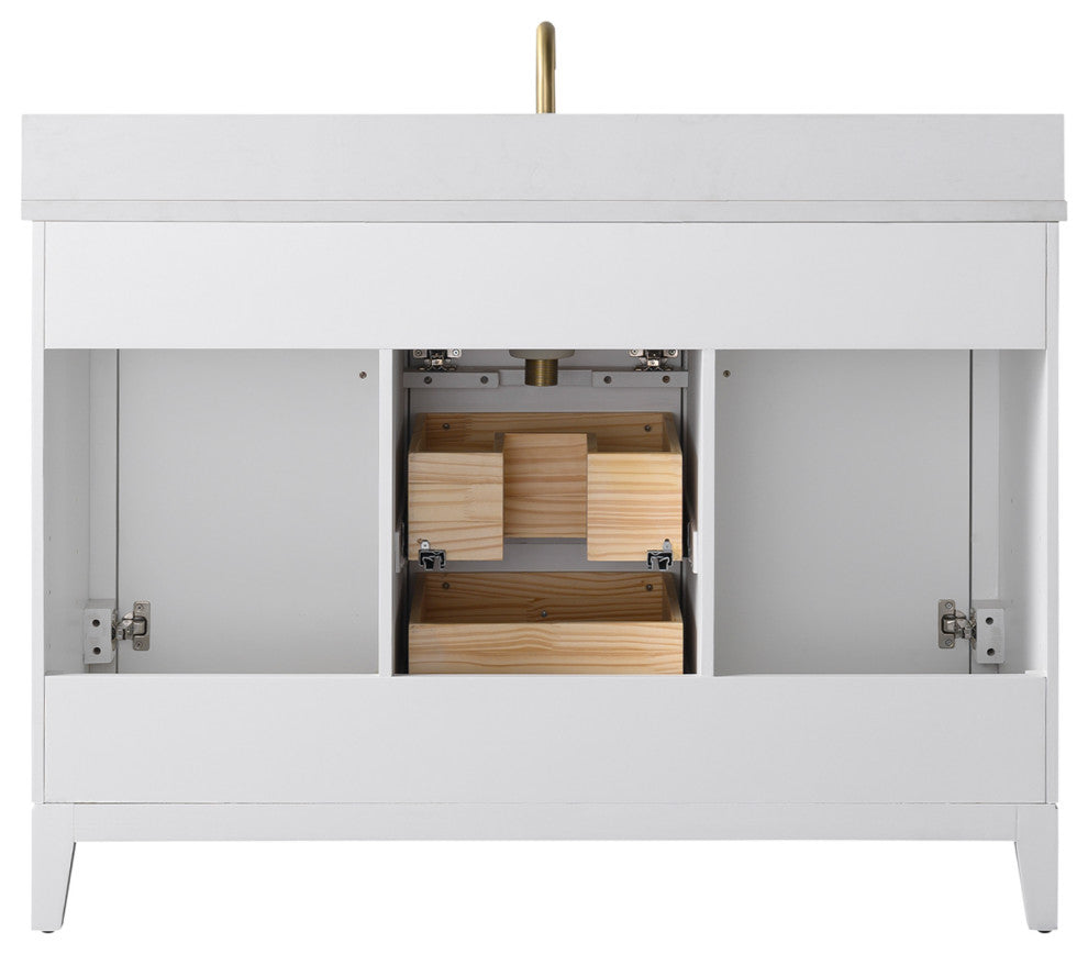 Vanity Art Bathroom Vanity with Engineered Marble Top and Sink, White, 48", Golden Brushed