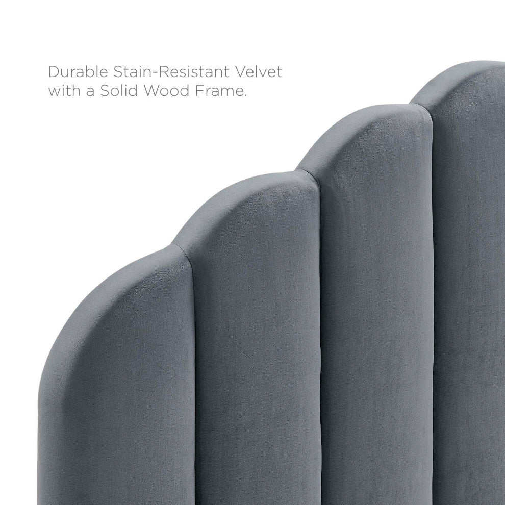 Headboard, Twin Size, Velvet, Dark Gray, Modern Contemporary, Bedroom, Charcoal Gray