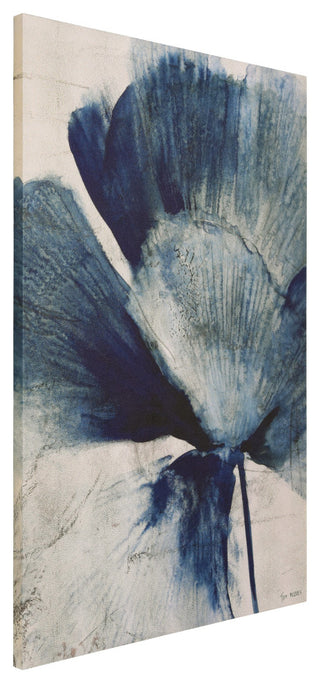 "Azure Bloom" Blue Flower Rendered on Gold Shagreen Wrapped Canvas Wall Art