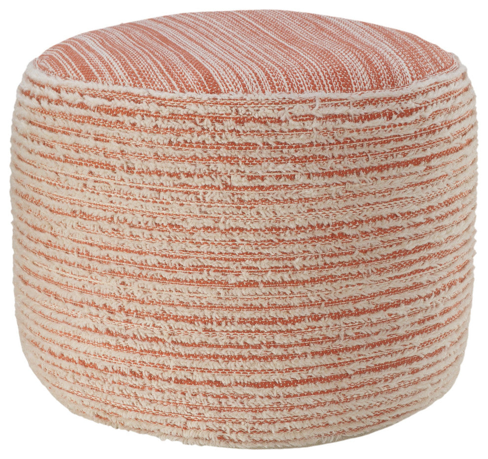 Tropical Textured and Distressed Pouf, Coral/White
