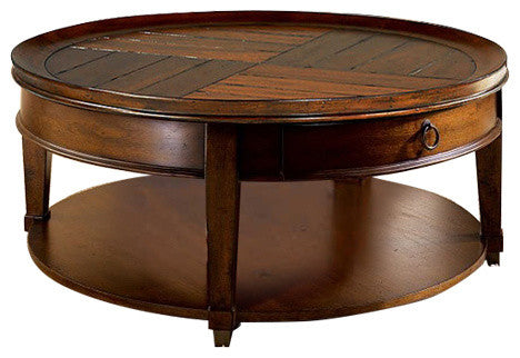 Hammary Sunset Valley Single-Drawer Round Cocktail Table, Brown 197-911