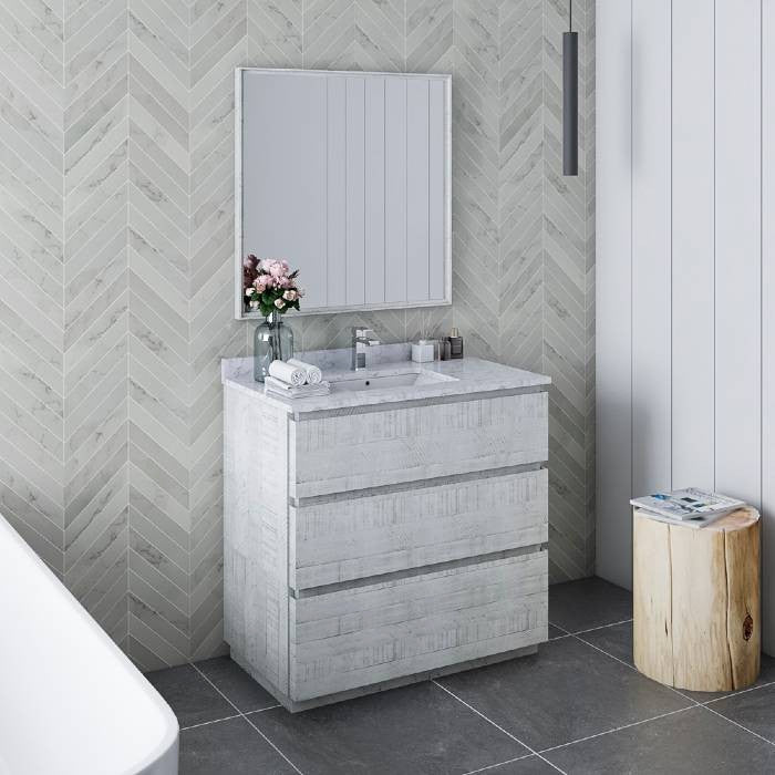 Fresca Formosa Modern 36" Rustic White Single Sink Vanity Set, Faucet Fft3111ch