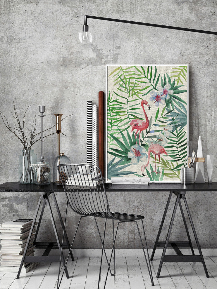 "Tropical Flamingos III" Floater Framed Painting Print on Canvas, 20"x30"