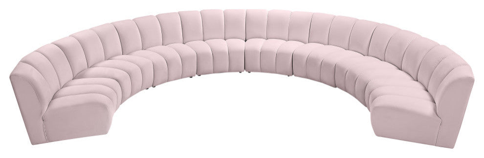 Infinity Channel Tufted Velvet Modular Chair, Pink, 8 Piece