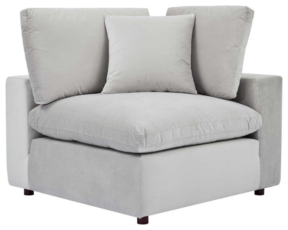 Commix Down Filled Overstuffed Performance Velvet Corner Chair Light Gray