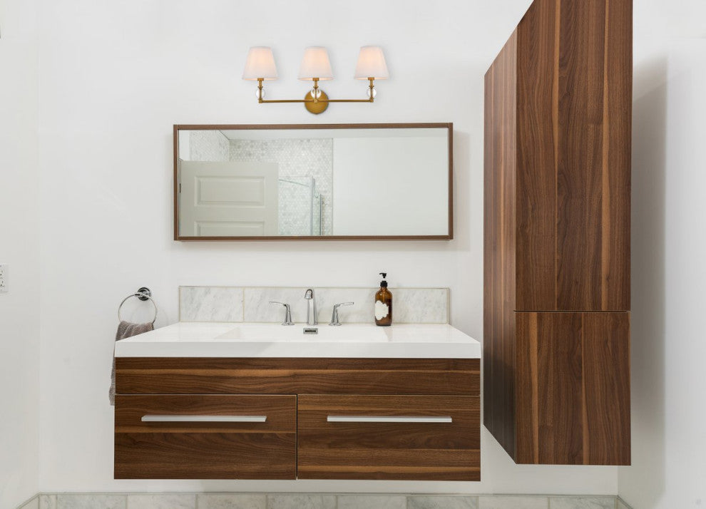 Beau 3-Light Bath Sconce, Brass With White Fabric Shade
