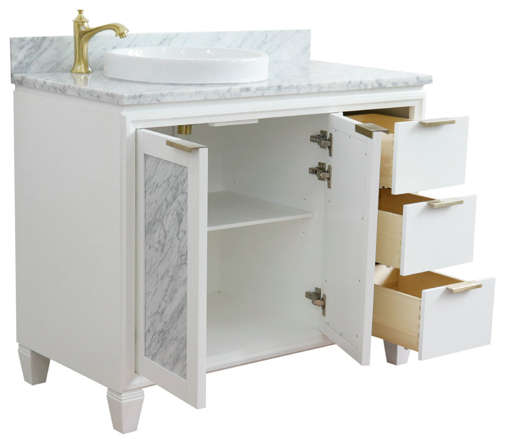 43" Single Vanity, White Finish With White Carrara