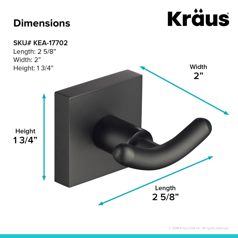Ventus Bathroom Robe and Towel Double Hook, Black