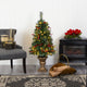 4' Pine, Pinecone & Berries Faux Xmas Tree With 100 Clear Lights, Decorative Urn