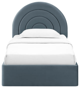 Solana Arched Performance Velvet Twin Platform Bed, Cadet Blue