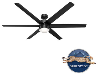 Hunter 72" Solaria Outdoor Matte Black Ceiling Fan With LED Light and Remote