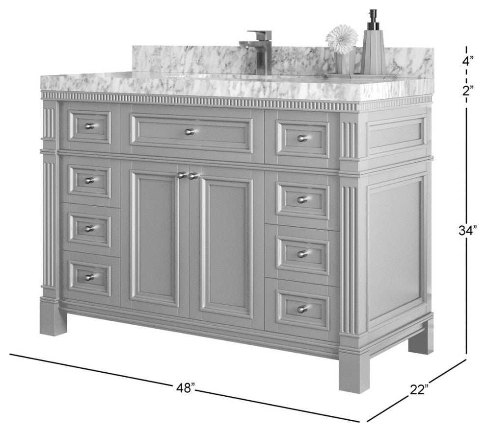 Paris 48" Single Sink Bathroom Vanity, Blue Heather 2" White Quartz
