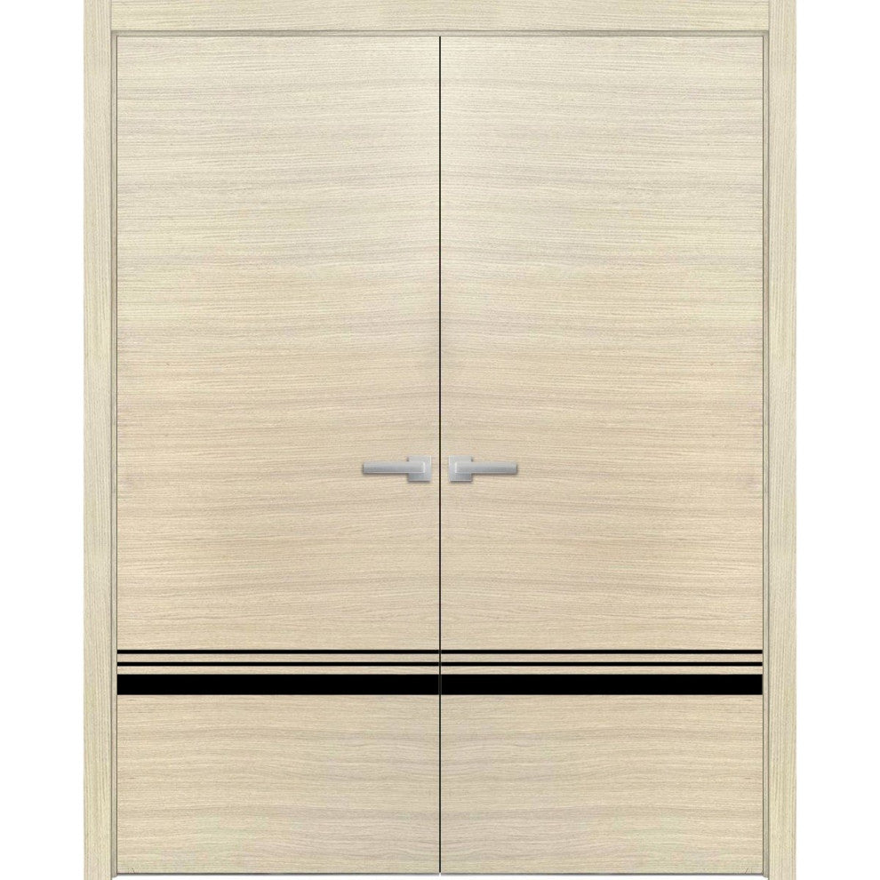 Solid French Double Doors 64 x 96 | Planum 0012 Natural Veneer with