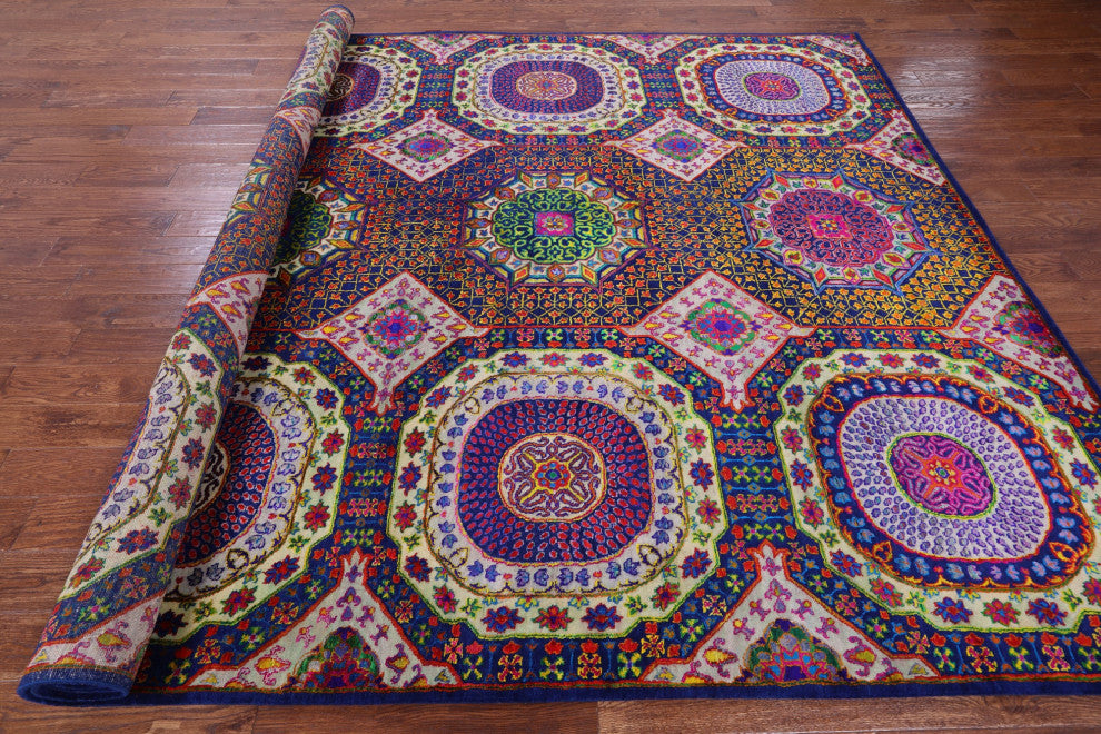 8' 10" X 12' 1" Handmade Mamluk Geometric Wool & Silk Rug - Q13739