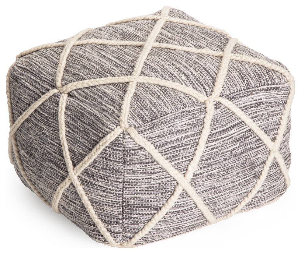 Kirkwood Cityscape 22" x 22" x 16" Gray and Ivory Pouf