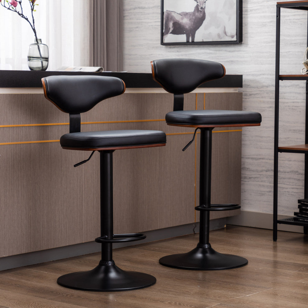 Adjustable Bar Stools ,Walnut Bentwood Upholstered Swivel Barstool, Set of 2