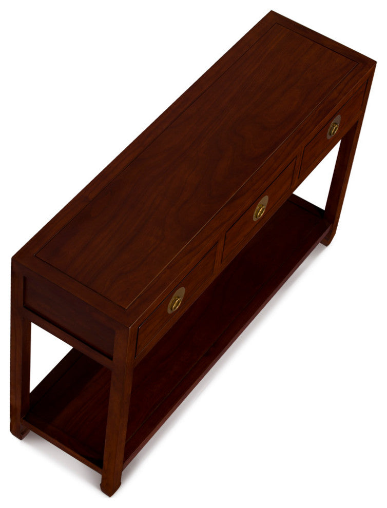 Mahogany Elmwood Chinese Ming Console Table with 3 Drawers and Shelf