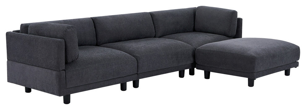 L Shaped Couch Upholstered Convertible Sectional Sofa with Ottoman, Gray
