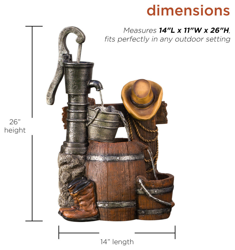 Pump and Barrel Fountain with Cowboy Hat