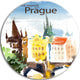 Old Prague Vector Illustration, Cityscape Painting Round Wall Art, 36"