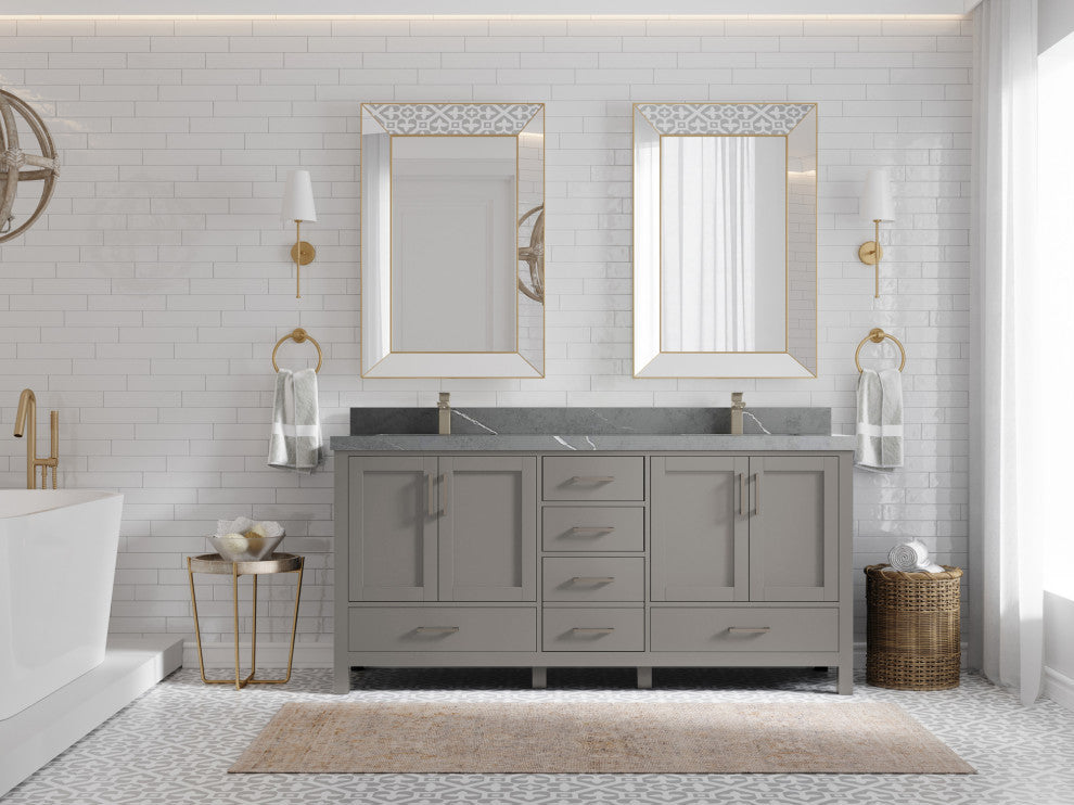Malibu 72 Double Sink Bath Vanity in Elephant Skin Gray 2" Piatra Gray
