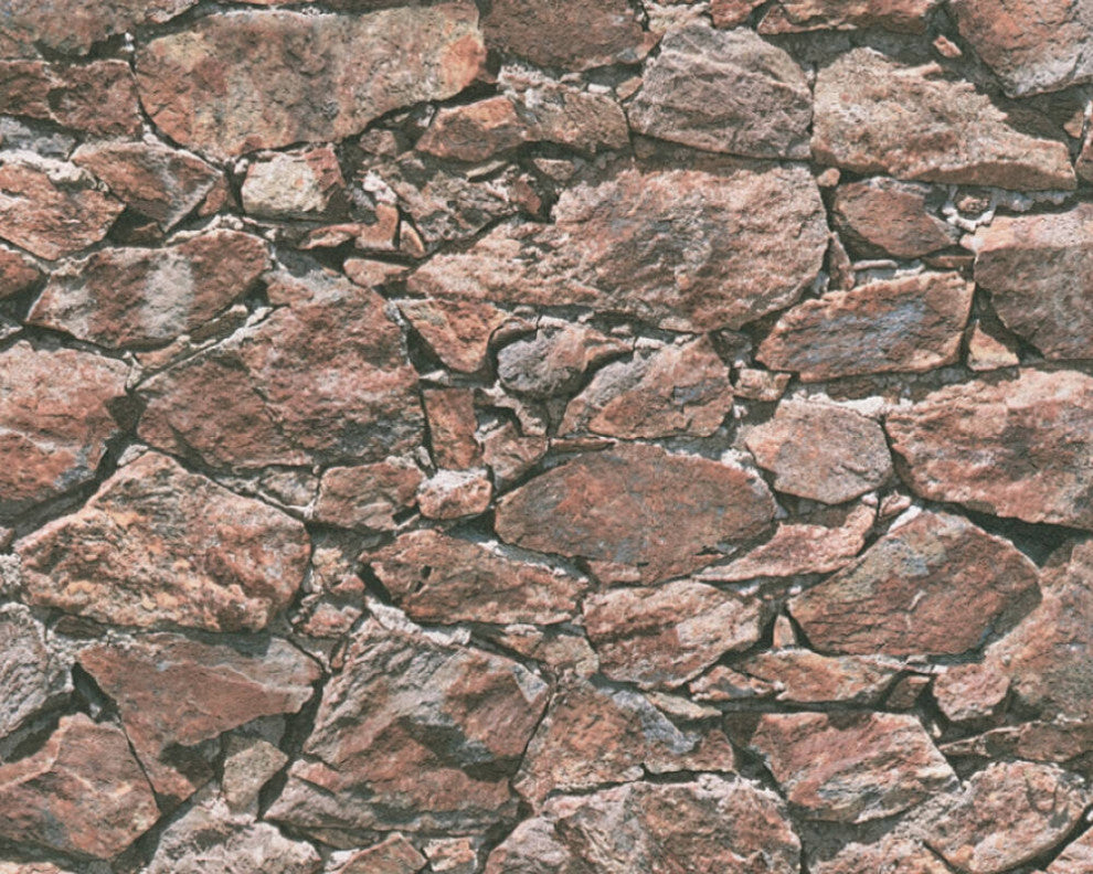 Faux Textured Wallpaper, Stones, Black Brown Red, One Roll